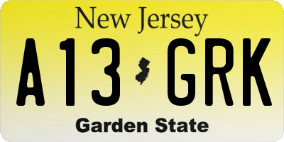 NJ license plate A13GRK