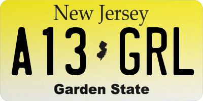 NJ license plate A13GRL
