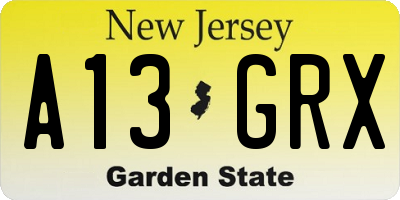 NJ license plate A13GRX
