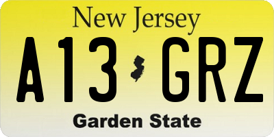 NJ license plate A13GRZ