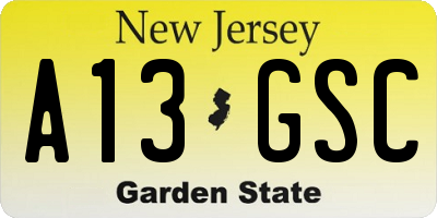 NJ license plate A13GSC