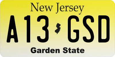 NJ license plate A13GSD