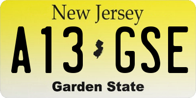 NJ license plate A13GSE