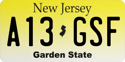 NJ license plate A13GSF