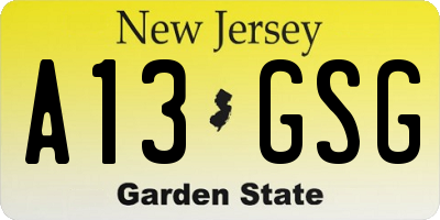 NJ license plate A13GSG
