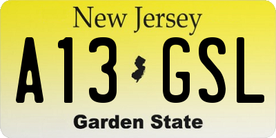 NJ license plate A13GSL