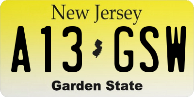 NJ license plate A13GSW
