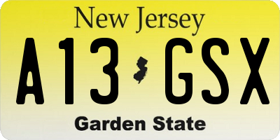 NJ license plate A13GSX
