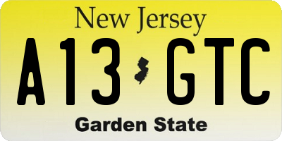 NJ license plate A13GTC
