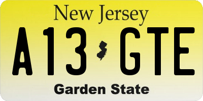 NJ license plate A13GTE