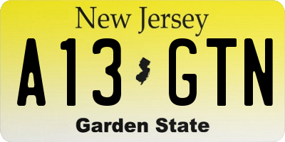 NJ license plate A13GTN