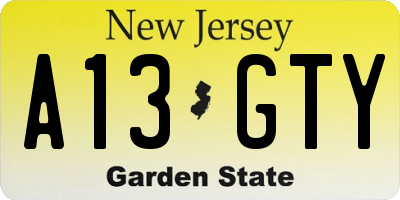 NJ license plate A13GTY