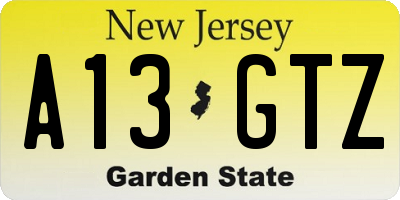 NJ license plate A13GTZ