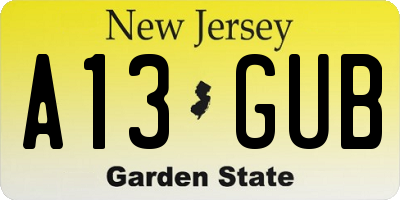 NJ license plate A13GUB