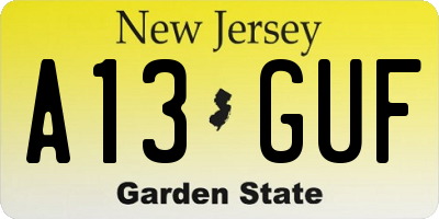 NJ license plate A13GUF