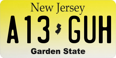 NJ license plate A13GUH