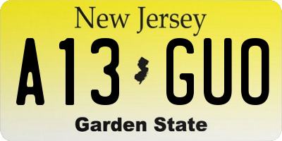 NJ license plate A13GUO