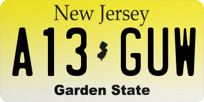 NJ license plate A13GUW