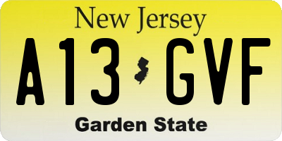 NJ license plate A13GVF