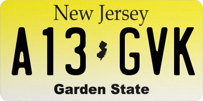 NJ license plate A13GVK