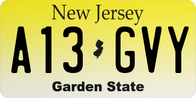 NJ license plate A13GVY