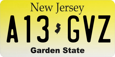 NJ license plate A13GVZ
