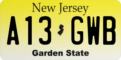 NJ license plate A13GWB