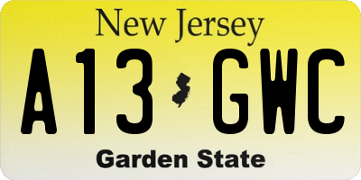NJ license plate A13GWC