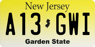 NJ license plate A13GWI