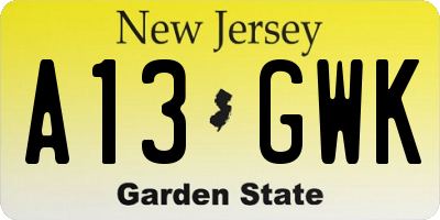 NJ license plate A13GWK