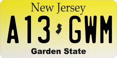 NJ license plate A13GWM