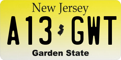 NJ license plate A13GWT
