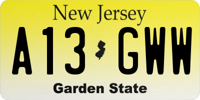 NJ license plate A13GWW