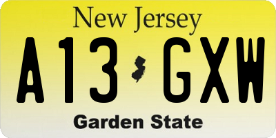 NJ license plate A13GXW