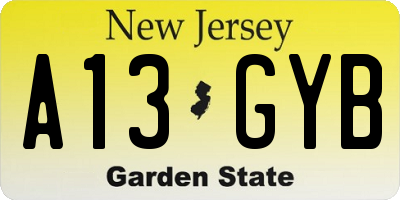 NJ license plate A13GYB