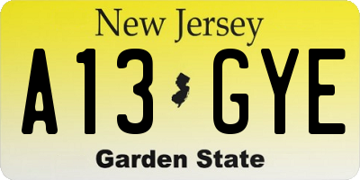 NJ license plate A13GYE
