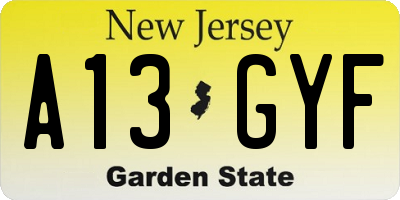 NJ license plate A13GYF