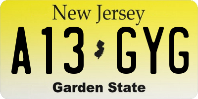 NJ license plate A13GYG
