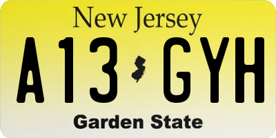 NJ license plate A13GYH