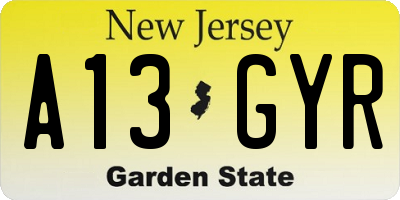 NJ license plate A13GYR