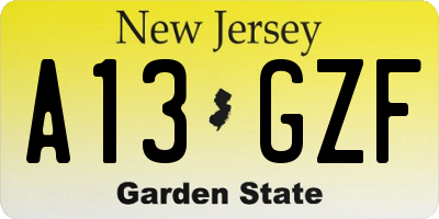 NJ license plate A13GZF