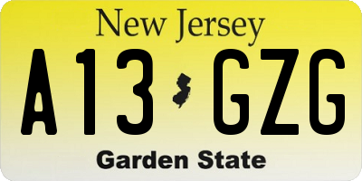 NJ license plate A13GZG