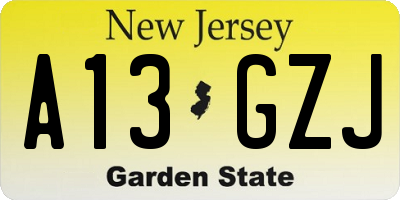 NJ license plate A13GZJ