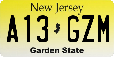 NJ license plate A13GZM