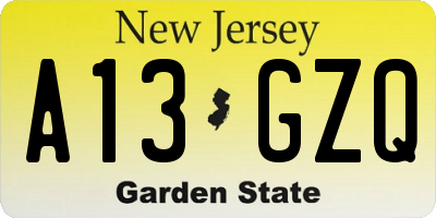 NJ license plate A13GZQ
