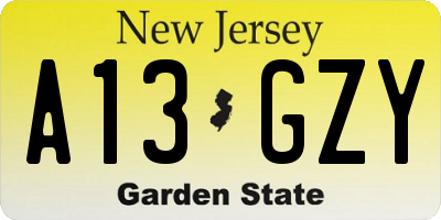 NJ license plate A13GZY