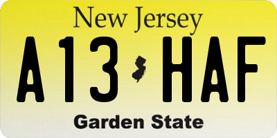 NJ license plate A13HAF
