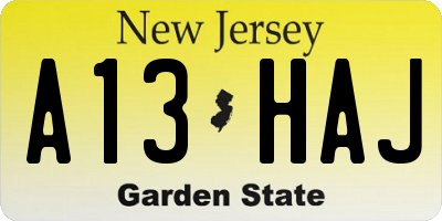 NJ license plate A13HAJ