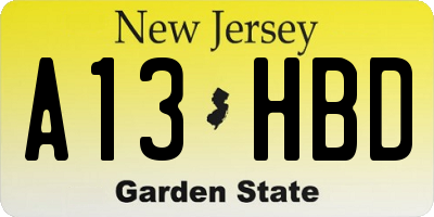 NJ license plate A13HBD