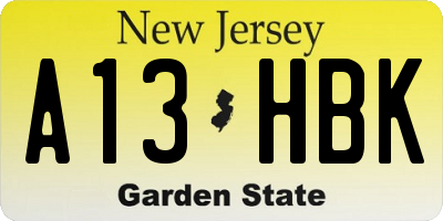 NJ license plate A13HBK